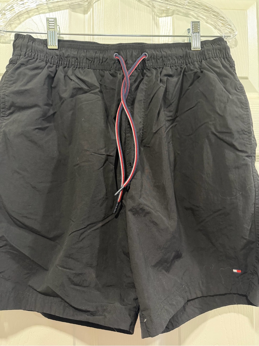 Tommy Hilfiger Black Swim Trunks with Red and White Drawcord